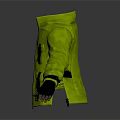Green Jacket 3D Model With Zipper Pockets And Black Gloves On White Background