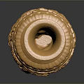 Golden Carved Vase Sculpture With Intricate Patterns And Artistic Design Details