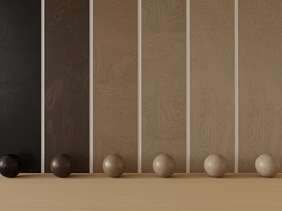 Wooden Wall Panels With Gradient Tones And Decorative Spheres 3d model