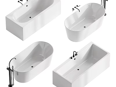 Different Shaped Bathtub Designs Oval And Rectangular With Modern Faucet Fixtures In Contemporary Bathroom Collection 3d model