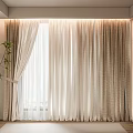 Light Beige Sheer Curtains in Modern Bright Room with Potted Plant and Cabinets