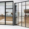Modern Interior Sliding Doors With Glass Panels And Black Frames For Space Divider 3d model