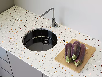 Embedded sink stainless steel sink faucet chopping board vegetable eggplant 3d model