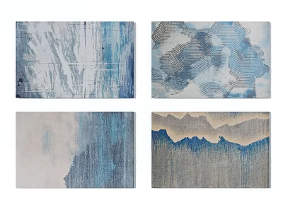 Square Rugs With Blue Gray Abstract Patterns For Artistic Living Room Decor 3d model