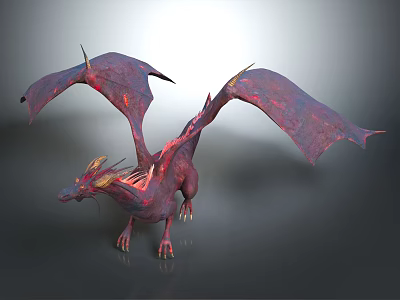 Mythical Winged Dragon With Red Purple Scales And Golden Accents In Fantasy Design 3d model