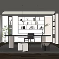 Modern Study Room Interior With Wooden Desk Bookshelves Pendant Lights And Decorative Plant