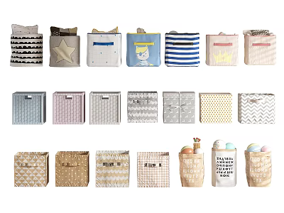 Fabric Storage Baskets With Various Patterns And Styles For Home Organization 3d model