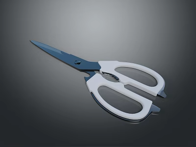 Modern Household Scissors With White Handle And Sharp Stainless Steel Blade 3d model