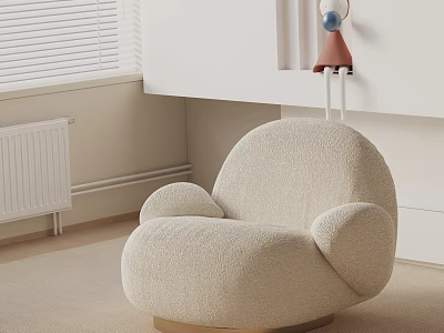 Beige Bouclé Accent Chair With Rounded Design And Gold Base In Modern Minimalist Interior 3d model
