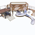 Creative Playground Equipment With Cloud Shaped Design Curved Slide Wooden Platforms And Mesh Steps