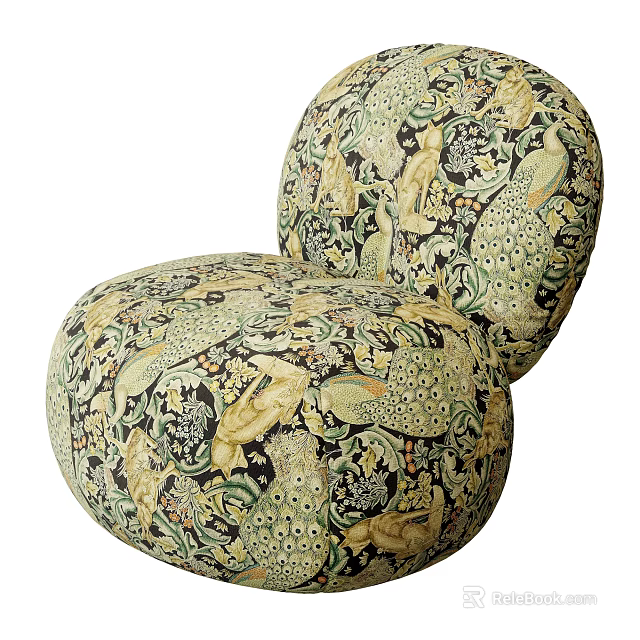 Vintage Artistic Single-Seat Sofa With Peacock Floral Patterns And Unique Design Details 3d model 