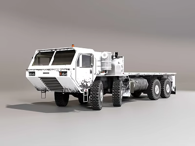 White Heavy Duty Multi Wheeled Truck With Large Tires And Flatbed Utility Design 3d model