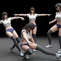 Women In White Tops Dark Panties Knee High Socks And Sneakers Doing Various Dancing Poses