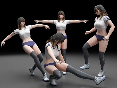 Women In White Tops Dark Panties Knee High Socks And Sneakers Doing Various Dancing Poses 3d model