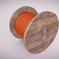 Large Wooden Cable Reel With Orange Electrical Cable For Construction Use 3d model