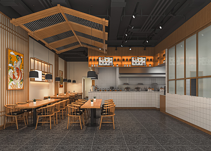 Japanese-style fast food restaurant, sushi restaurant, izakaya restaurant, snack bar, booth, dining table and chair, ordering table, open table 3d model