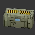 Military Cargo Box With Yellow Black Striped Top Blue Display Screen And Warning Label