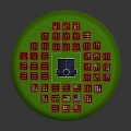 Cartoon Garden Scene With Green Circular Field Arranged Plots Various Plants And Red Central House