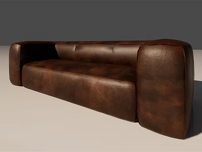 Brown Leather Multi-person Sofa With Modern Curved Design For Living Room 3d model
