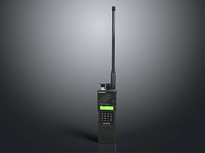 Portable Walkie Talkie With Long Antenna Black Body Display Screen And Control Buttons 3d model