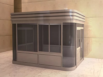Modern Metal Security Booth With Glass Windows And Front Door Near Building 3d model