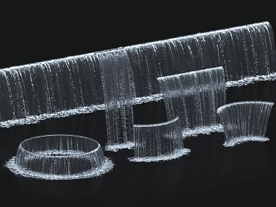 Modern Garden Water Features With Transparent Waterfall And Circular Arc Structures 3d model