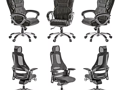 Modern Office Chairs With Leather And Mesh Design Adjustable Swivel Wheels And Armrests 3d model