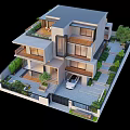 Modern Detached Villa Exterior Design With Garden Greenery Parking Space And Balcony
