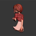 Red Haired Girl Character With Red Plaid Shirt And White Skirt On Gray Background