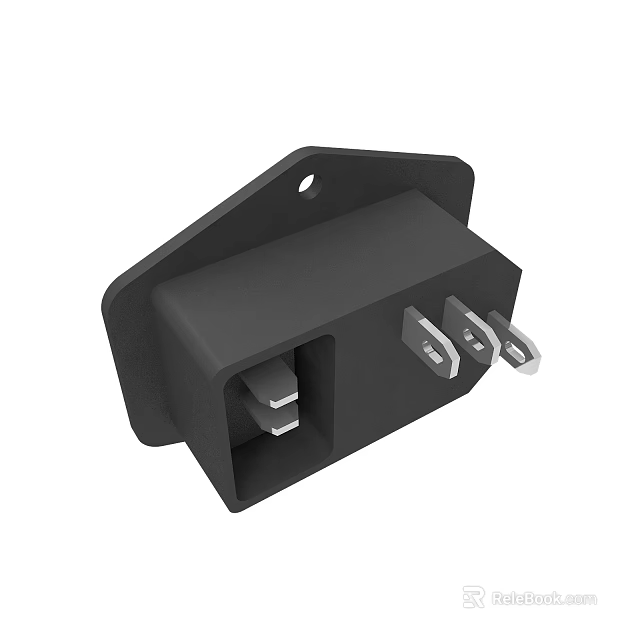 Black Electronic Power Socket Connector With Plastic Housing And Metal Pins 3d model 