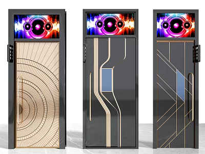 Modern Swing Doors With Geometric Patterns Gold Black Design And Decorative Screens 3d model