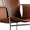 Brown Leather Leisure Chair with Metal Frame Modern Design and Sleek Armrests Contemporary Home Furniture