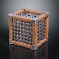 Decorative Ornament Set With Wooden Frame Metal Grid Cube Design And Corner Accents