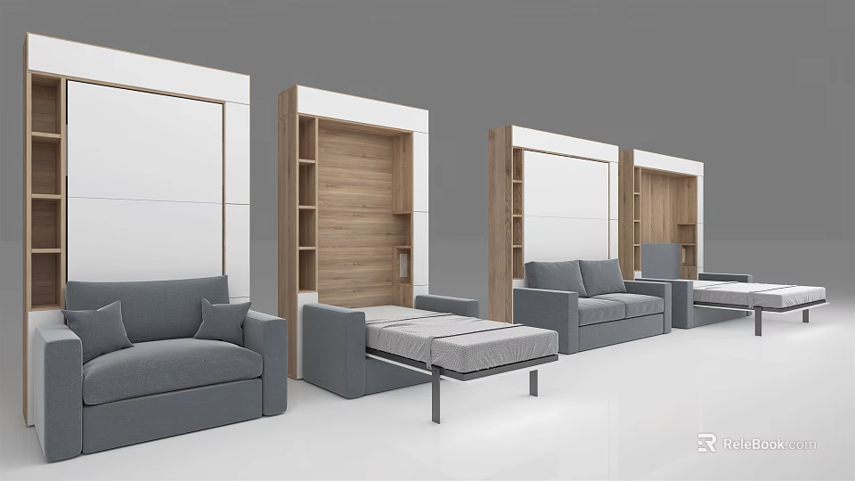 Modern Grey Sofa Set With Storage Units And Ottoman For Living Room 3d model 