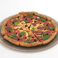 Freshly Baked Pizza Topped With Pepperoni Olives Parsley And Golden Crust On Plate