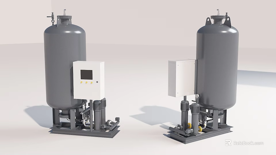 Two Industrial Equipment Units With Large Tanks And Control Boxes 3d model 