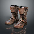 Mechanical Style Metallic Texture Boots With Buckle Design And Red Accents
