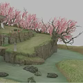 Fresh Picnic Food Arranged Under Cherry Blossom Trees By River