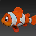 Cute Orange Clownfish With White Stripes And Big Cartoon Like Eyes
