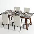 Elegant Dining Table Set With Chairs Plates Wine Glasses And Grapes 3d model