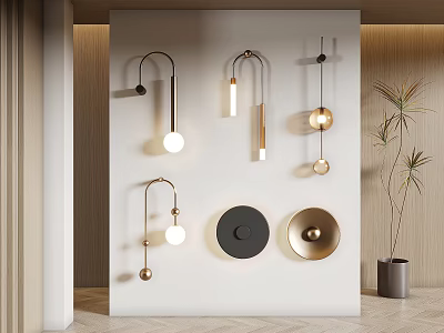 Modern Metal Wall Lamps With Geometric Shapes And Spherical Shades 3d model