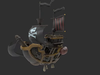 Pirate Themed Sailing Ship Model With Jolly Roger Flag Wooden Structure And Cannon Details 3d model