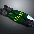 Two Green Military Bombs With Yellow Text Labels And Metal Tips Weapon Design