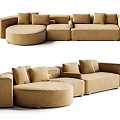Beige Sectional Sofa With Plush Cushions And Modern Modular Design 3d model