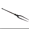 Ancient Decorative Trident Weapon With Intricate Carved Handle And Metal Prongs