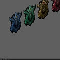 Four Colorful Fantasy Shields With Gemstones In Blue Green Red Gold Ornate Design