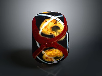 Artistic Wood Stone Decorative Piece With Red Black White Intricate Patterns 3d model