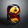 Artistic Wood Stone Decorative Piece With Red Black White Intricate Patterns