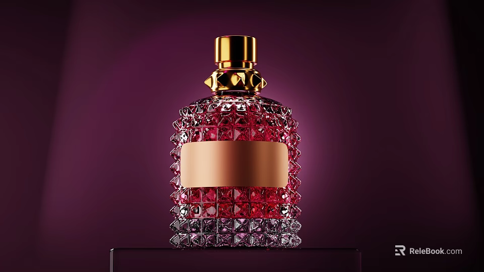 Luxury Decorative Perfume Bottle With Red Crystal Glass And Gold Cap Design 3d model 