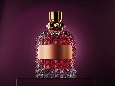 Luxury Decorative Perfume Bottle With Red Crystal Glass And Gold Cap Design 3d model